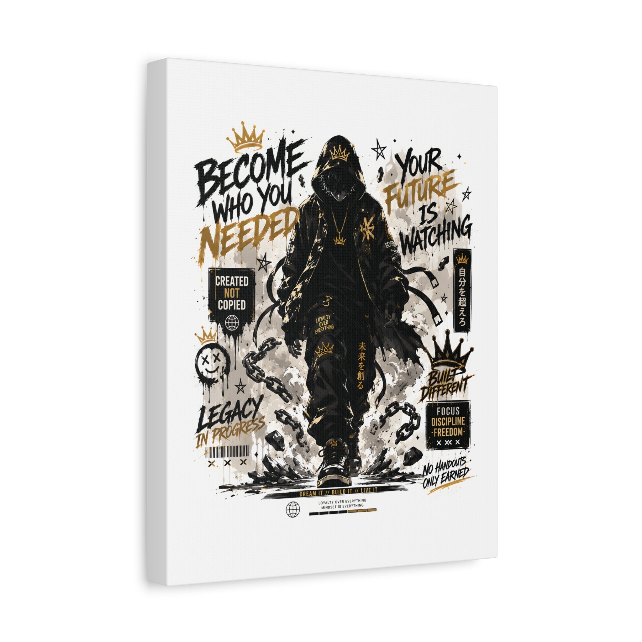 Motivational Street Art Canvas — "Become Who You Needed" Stretched Matte Print