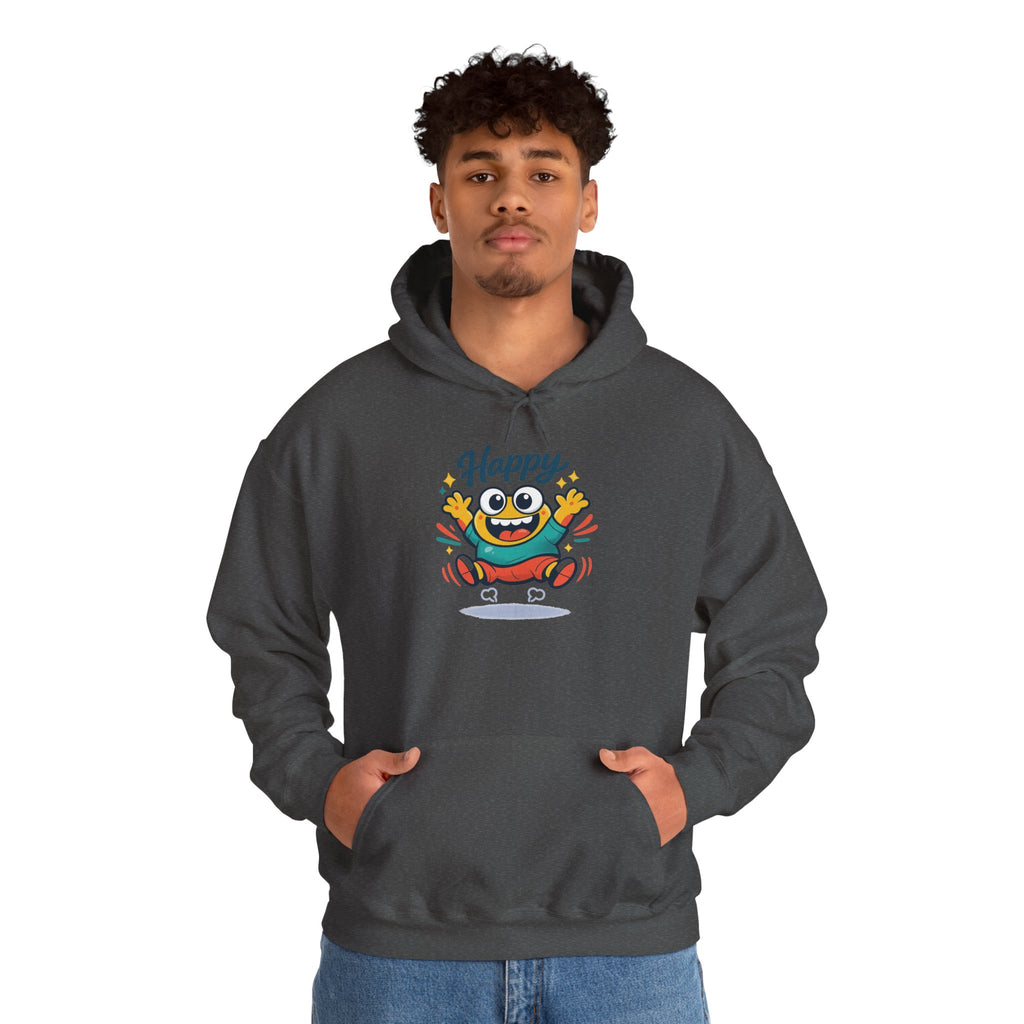 Happy Blob Cartoon Hoodie | kawaii minimal, thick outline mood face