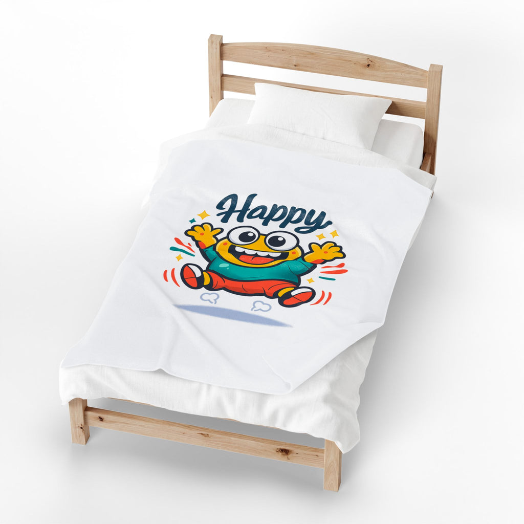 Happy Mood Face Velveteen Blanket - Cute Cartoon Throw