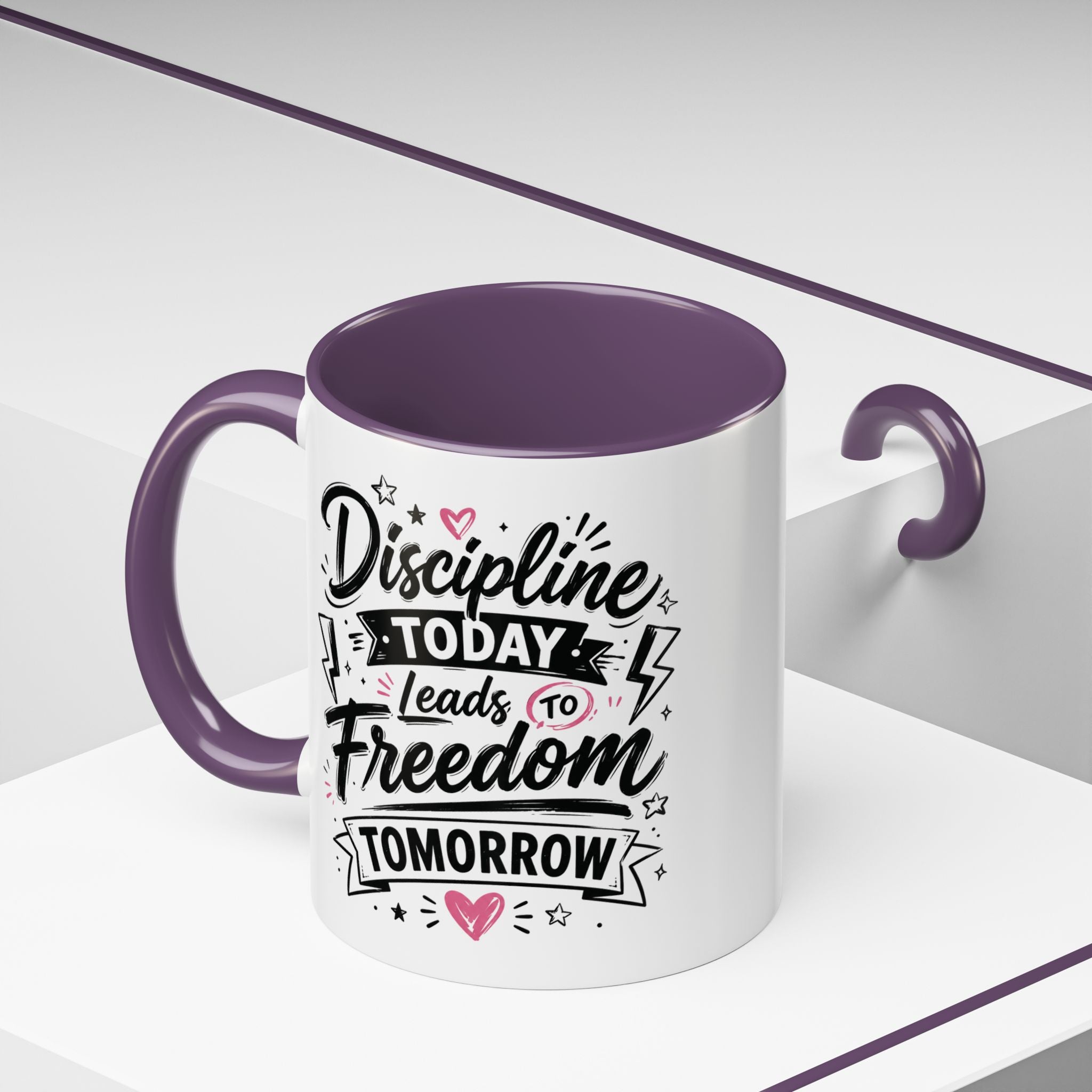 Discipline Today Leads to Freedom Tomorrow Accent Coffee Mug — Motivational Inspirational Quote