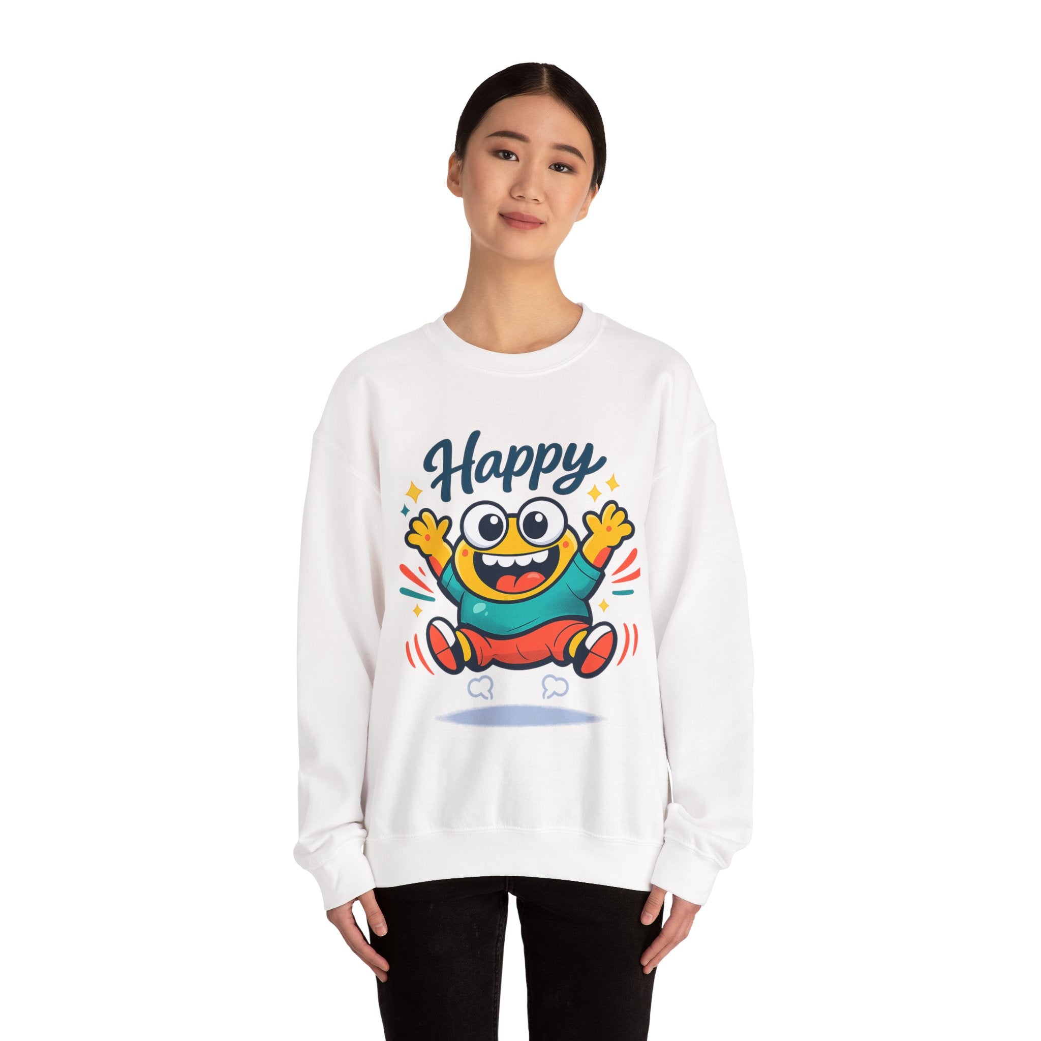 Happy Blob Cartoon Crewneck Sweatshirt | kawaii minimal, thick outline