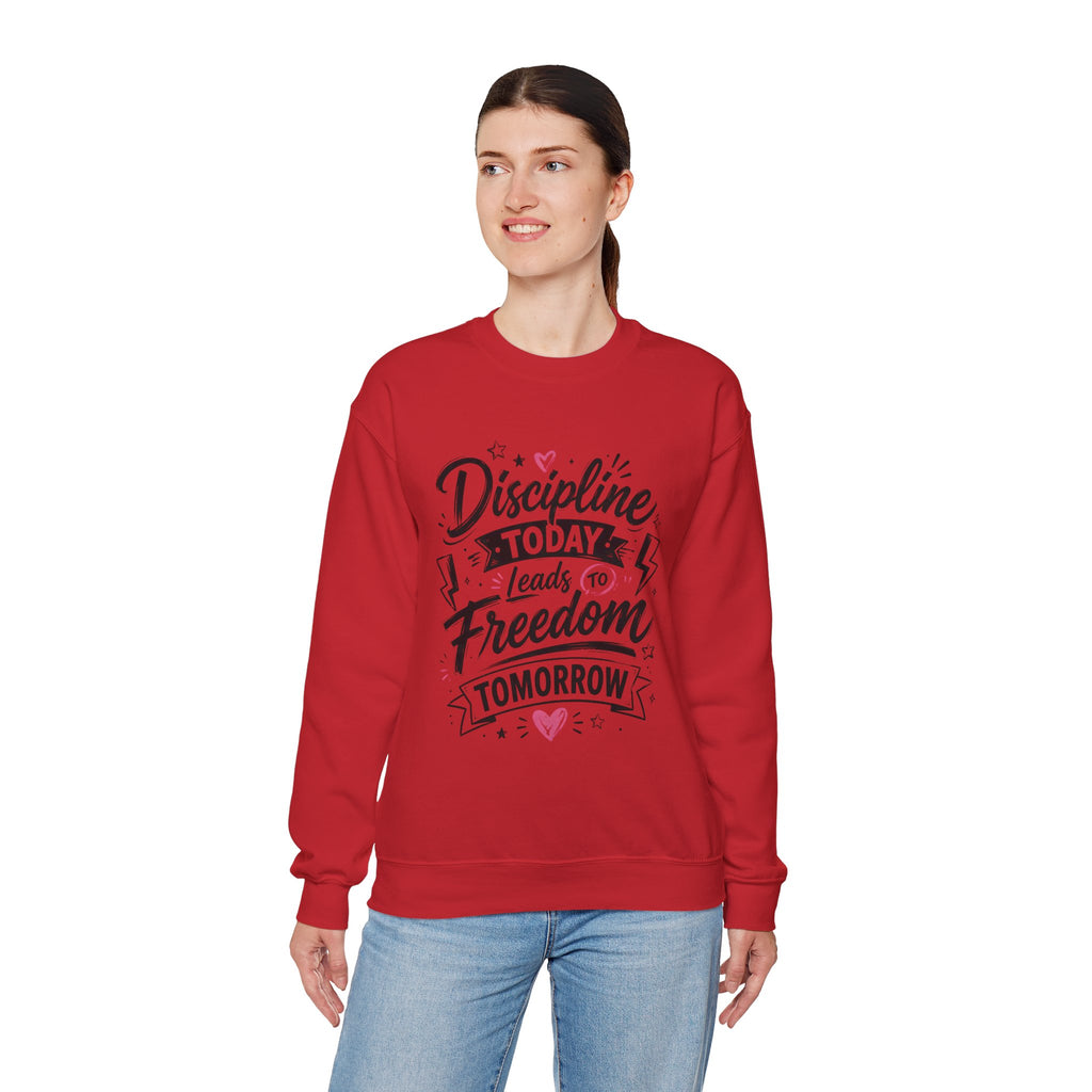 Crewneck Sweatshirt — "Discipline Today Leads to Freedom Tomorrow" Motivational Graphic