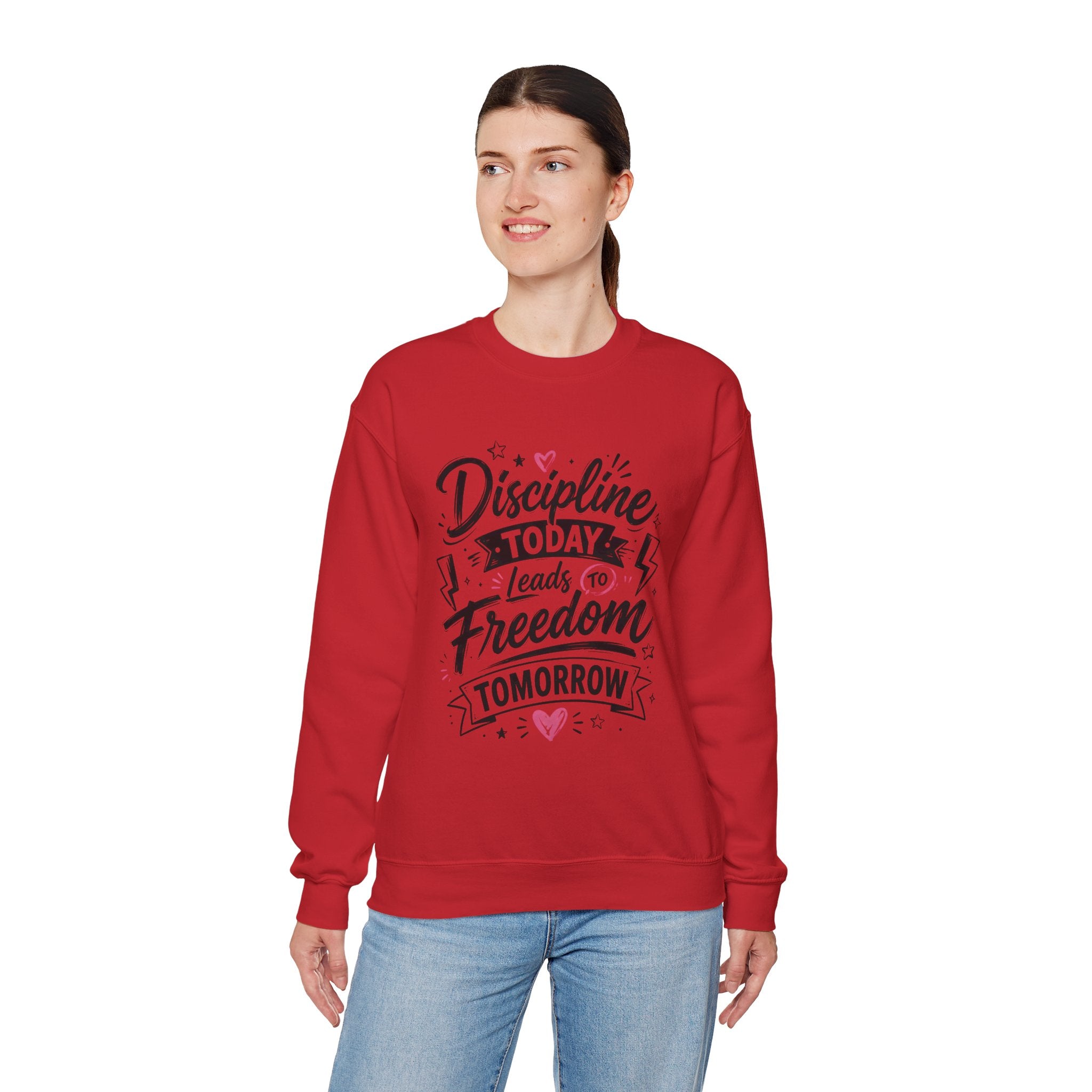 Crewneck Sweatshirt — "Discipline Today Leads to Freedom Tomorrow" Motivational Graphic