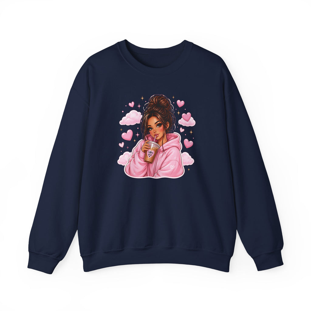 Cozy Pink Heart Girl Crewneck Sweatshirt