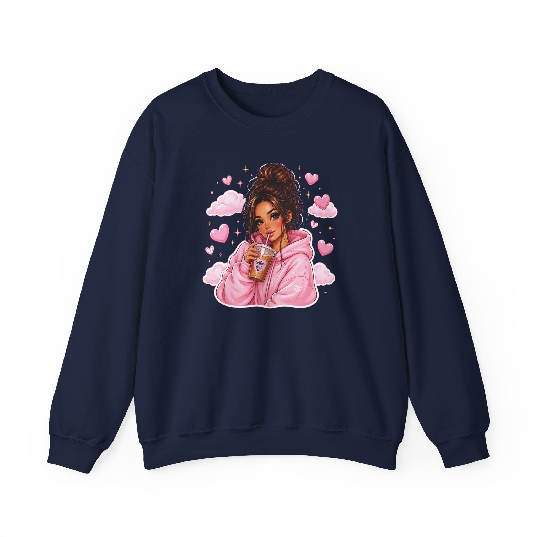 Cozy Pink Heart Girl Crewneck Sweatshirt