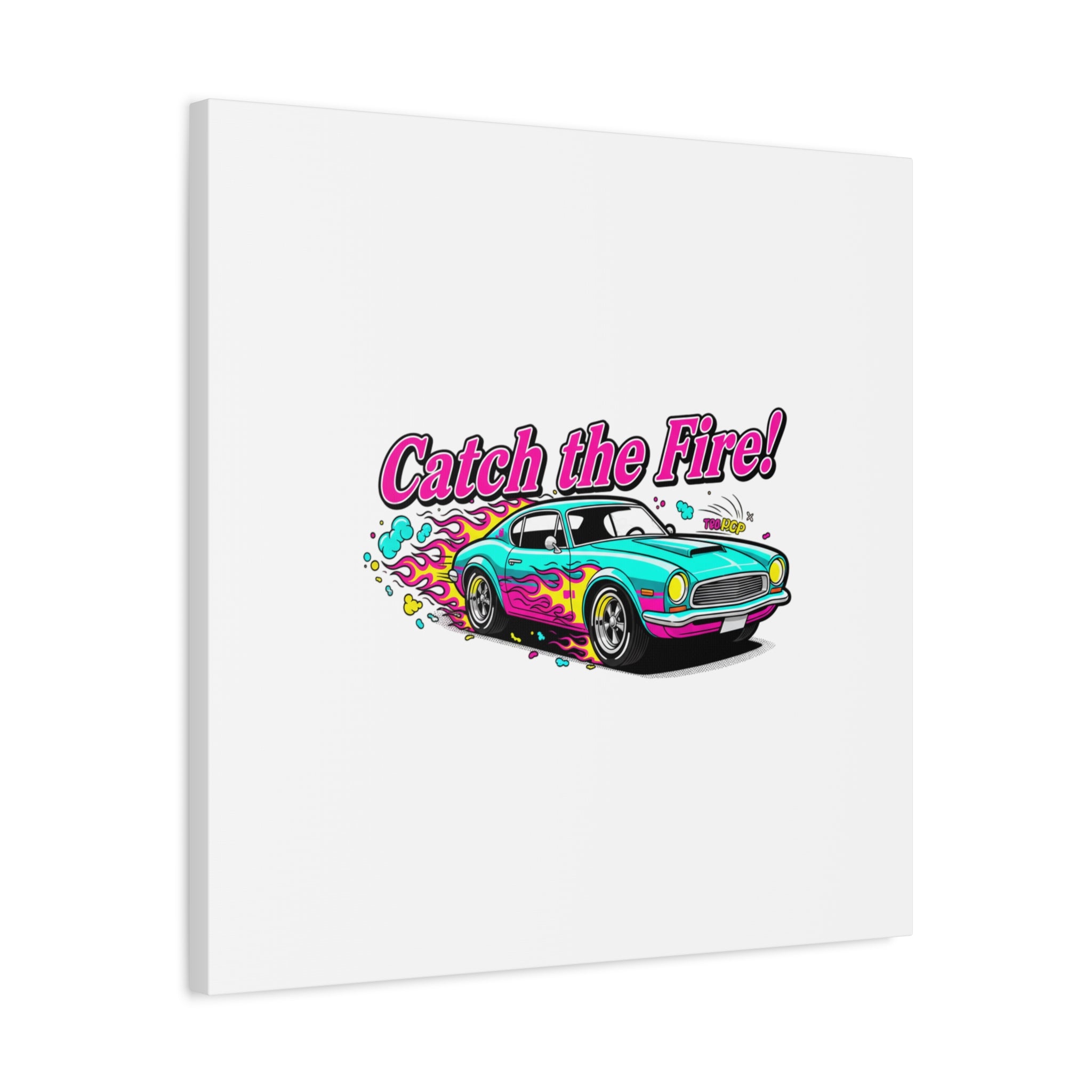 Catch the Fire Retro Car Canvas | Cartoon Racing Flame, Vintage Car Illustration
