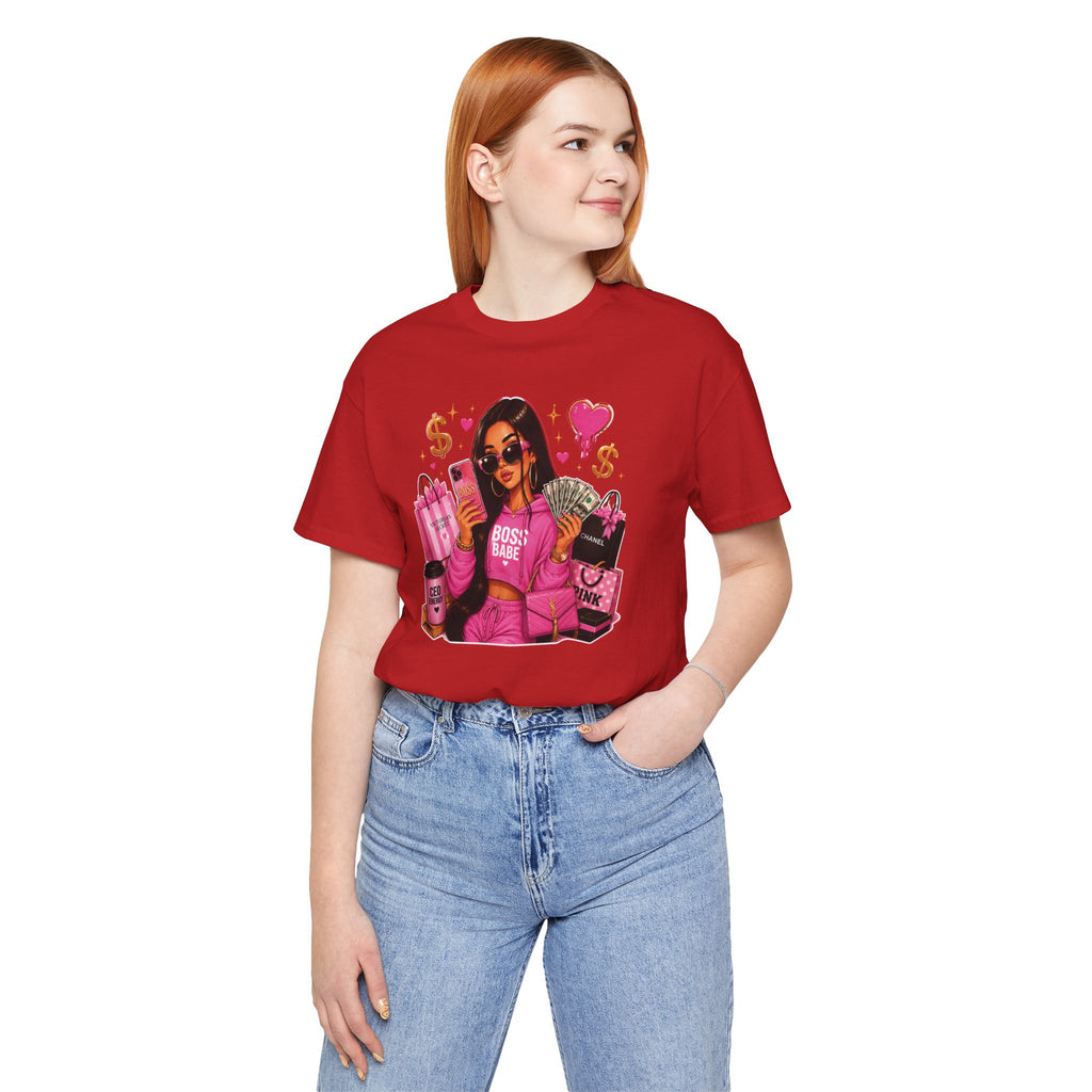 Boss Babe Pink Fashion Tee — Women’s Glam Money & Shopping Graphic Shirt