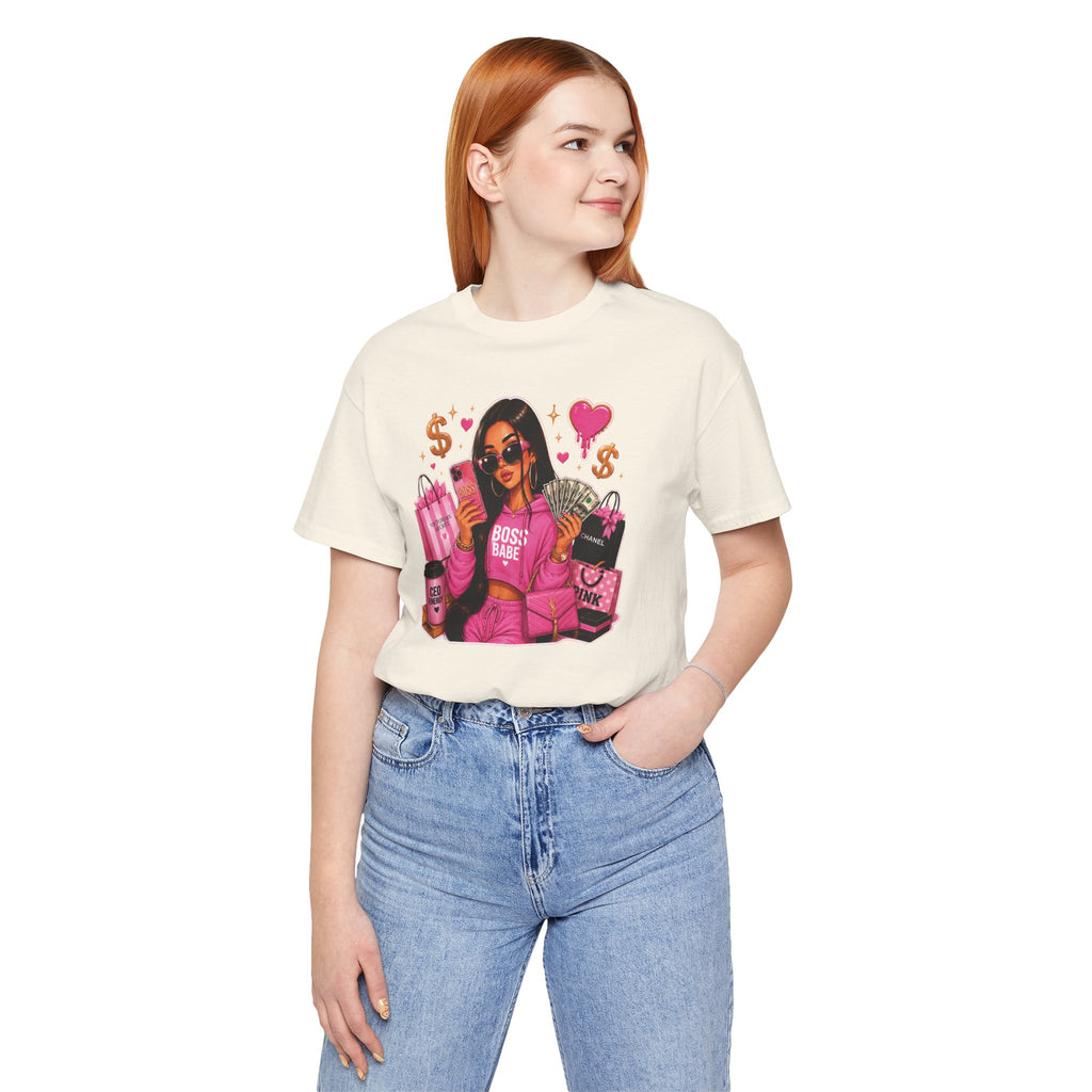 Boss Babe Pink Fashion Tee — Women’s Glam Money & Shopping Graphic Shirt