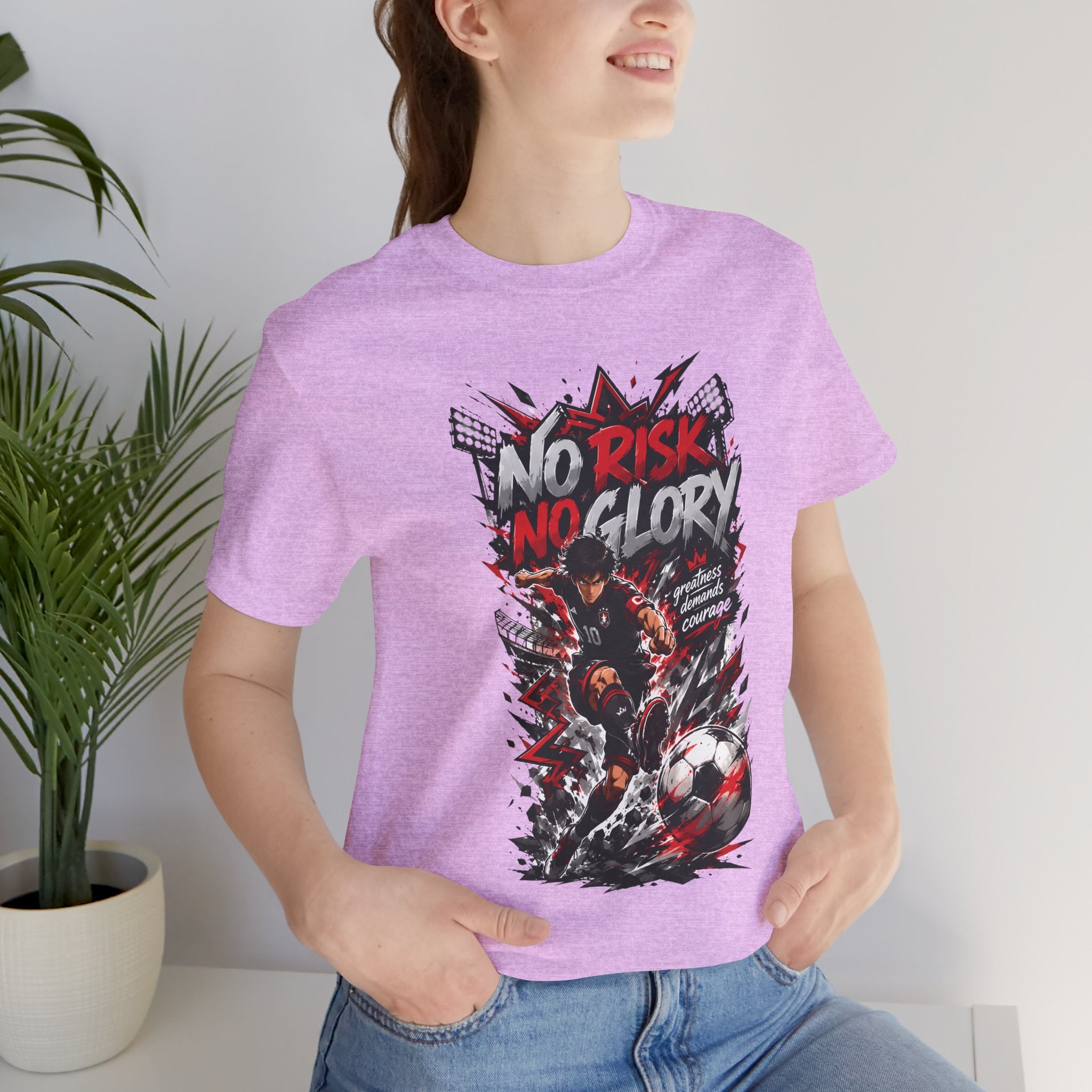 No Risk No Glory Soccer T-Shirt — Dynamic Football Player Graphic Tee