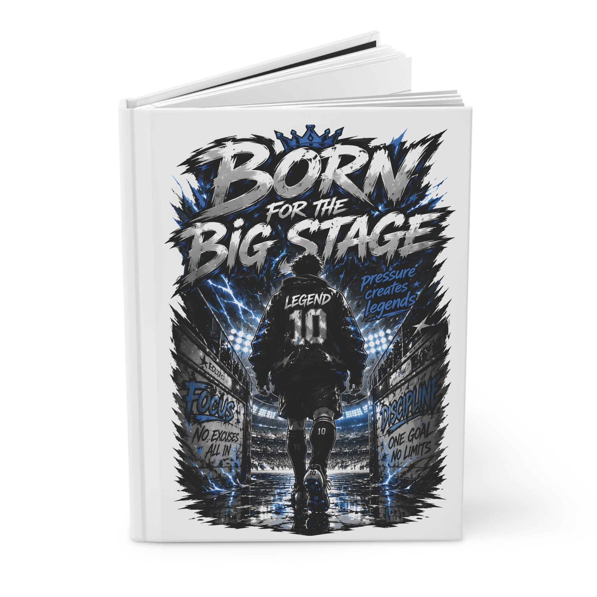 Hardcover Journal — "Born for the Big Stage" Sports Motivational Notebook (Personalized Name & Number)