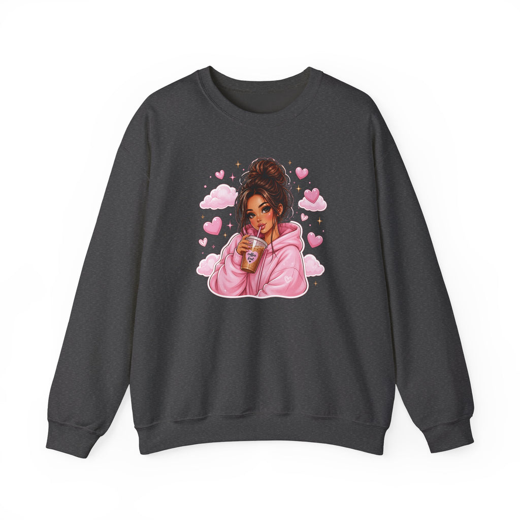 Cozy Pink Heart Girl Crewneck Sweatshirt