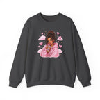Cozy Pink Heart Girl Crewneck Sweatshirt