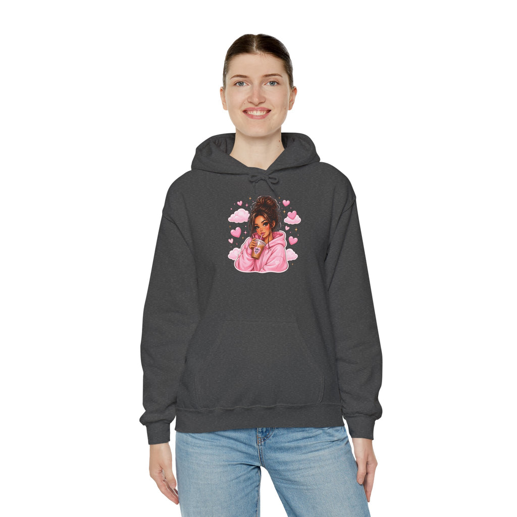 Cute Pink Heart Girl Hoodie — Cozy Graphic Sweatshirt