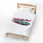 Catch the Fire Retro Cartoon Car Velveteen Plush Blanket | racing flame, vintage car illustration