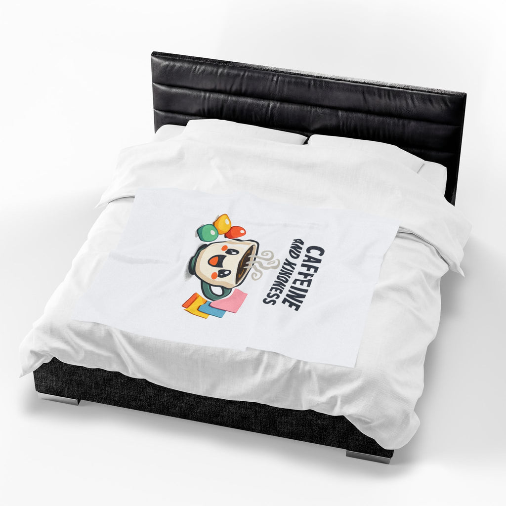 Caffeine and Kindness Velveteen Blanket - Cozy Coffee-Themed Throw