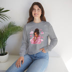 Cozy Pink Heart Girl Crewneck Sweatshirt