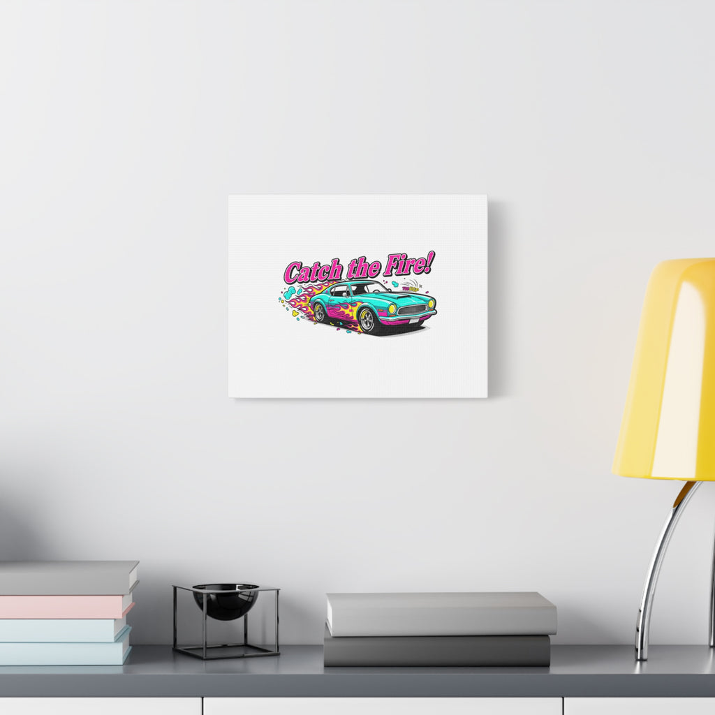 Catch the Fire Retro Car Canvas | Cartoon Racing Flame, Vintage Car Illustration
