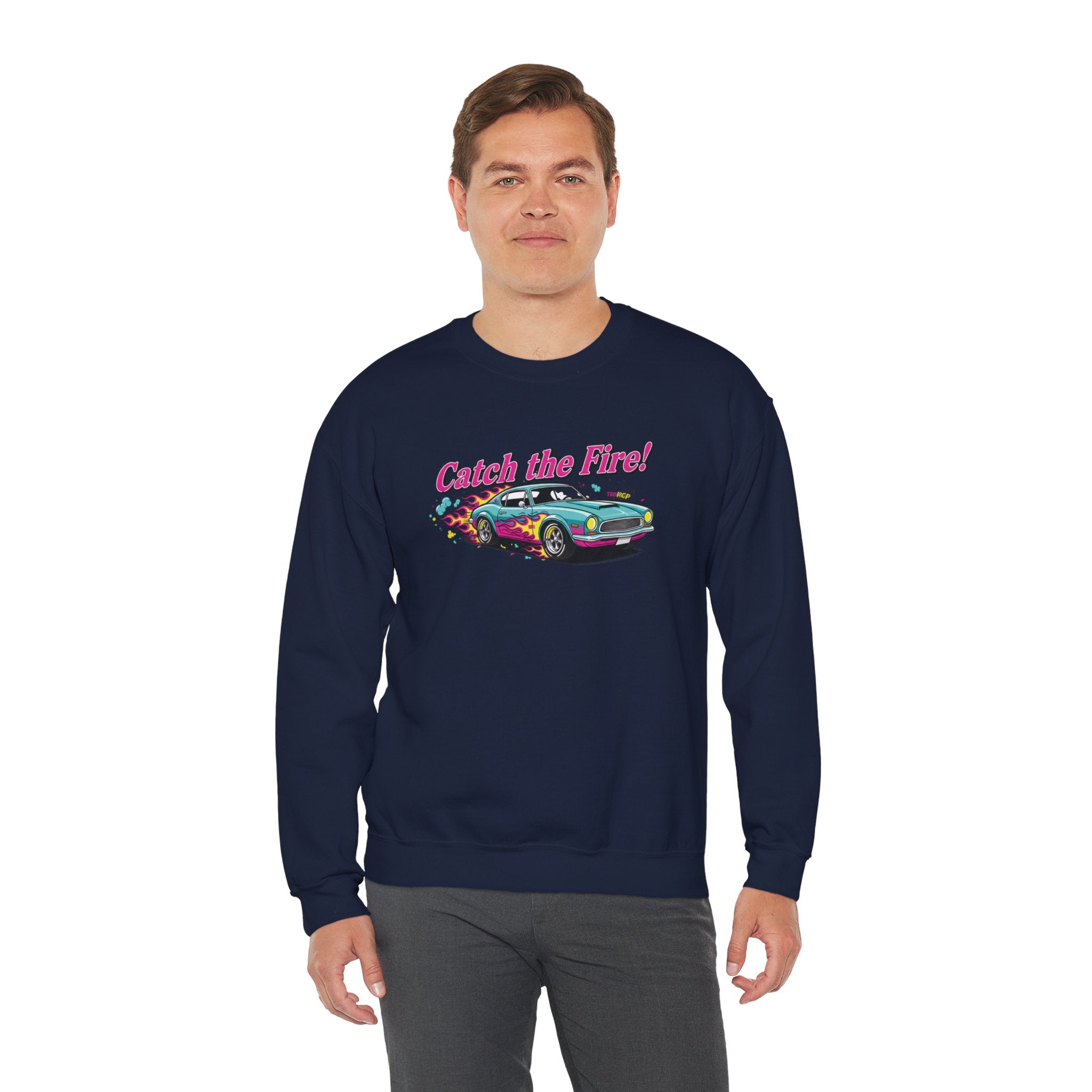 Cartoon Dragster Flames Sweatshirt | Vintage Car Illustration, Racing Flame