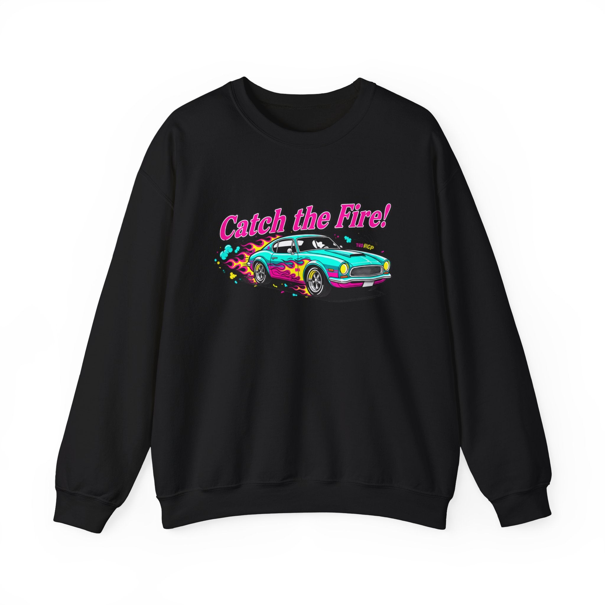 Cartoon Dragster Flames Sweatshirt - Vintage Racing Graphic Crewneck