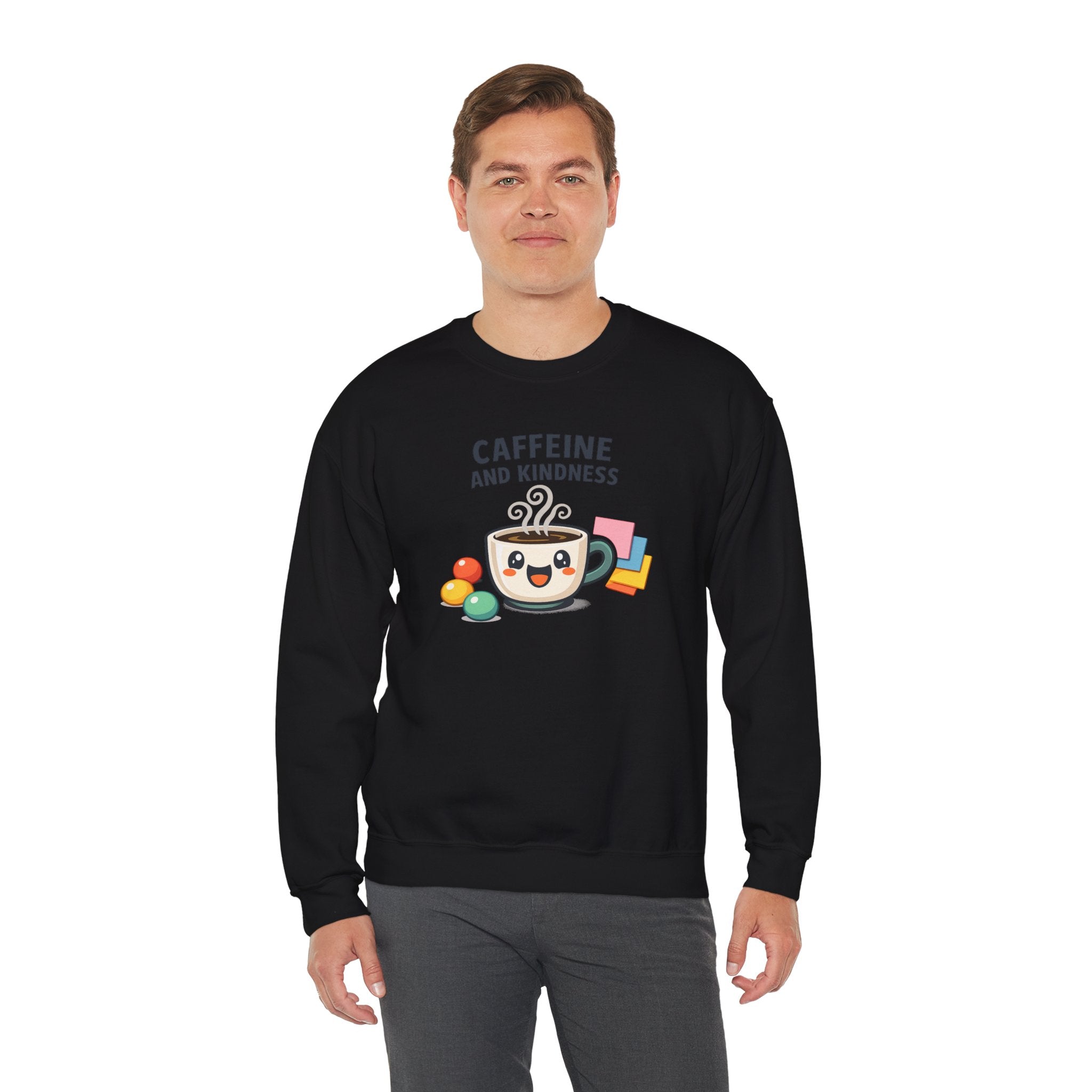 Caffeine and Kindness Sweatshirt – Coffee Lover Graphic Crewneck