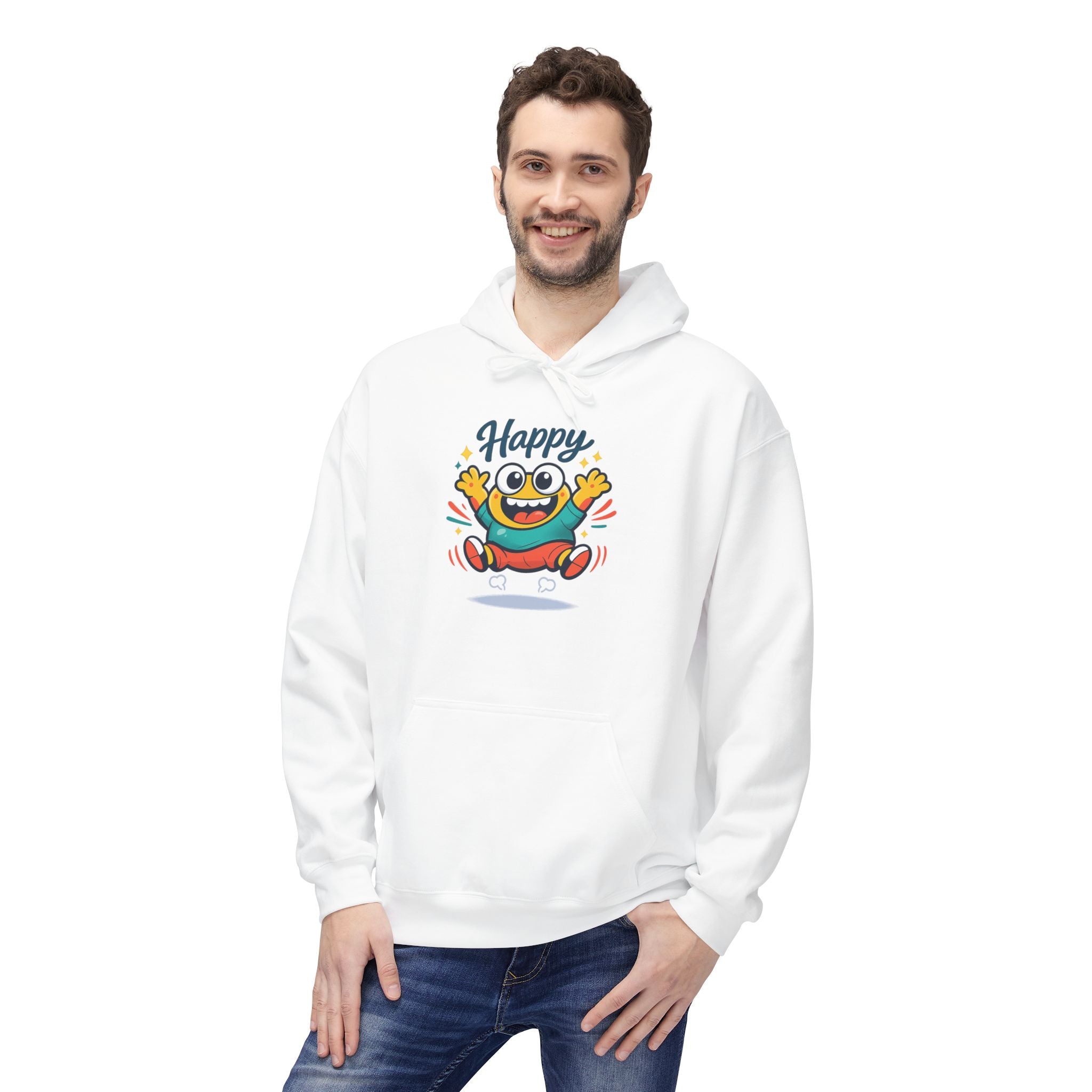 Happy Blob Graphic Hoodie – Cute Cartoon 'Happy' Pullover