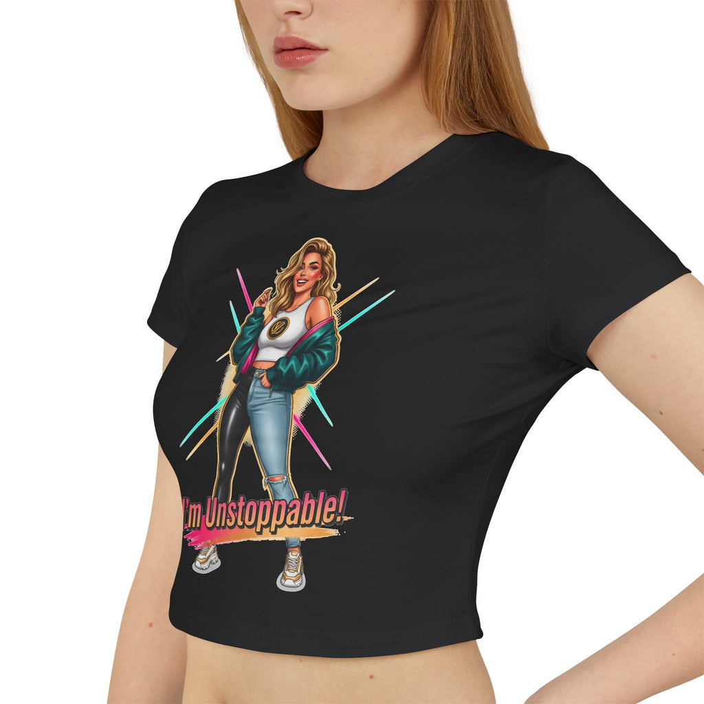 I'm Unstoppable! Women's Baby Tee - Empowering Retro Graphic Crop Top