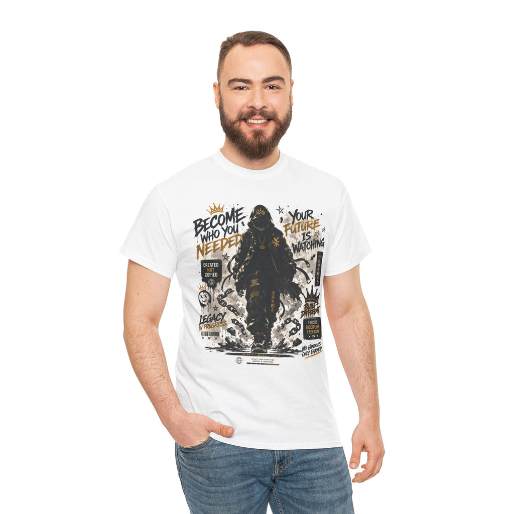 Motivational Soldier Graphic Tee – "Become Who You Needed" Inspirational Military Design