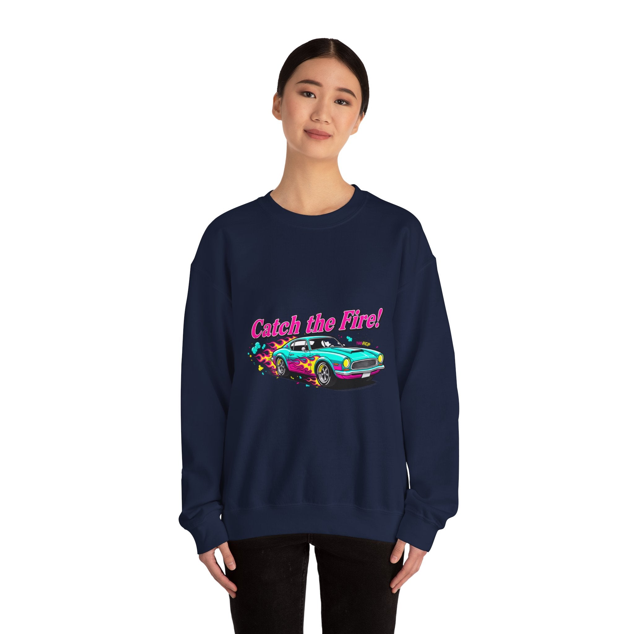 Cartoon Dragster Flames Sweatshirt | Vintage Car Illustration, Racing Flame