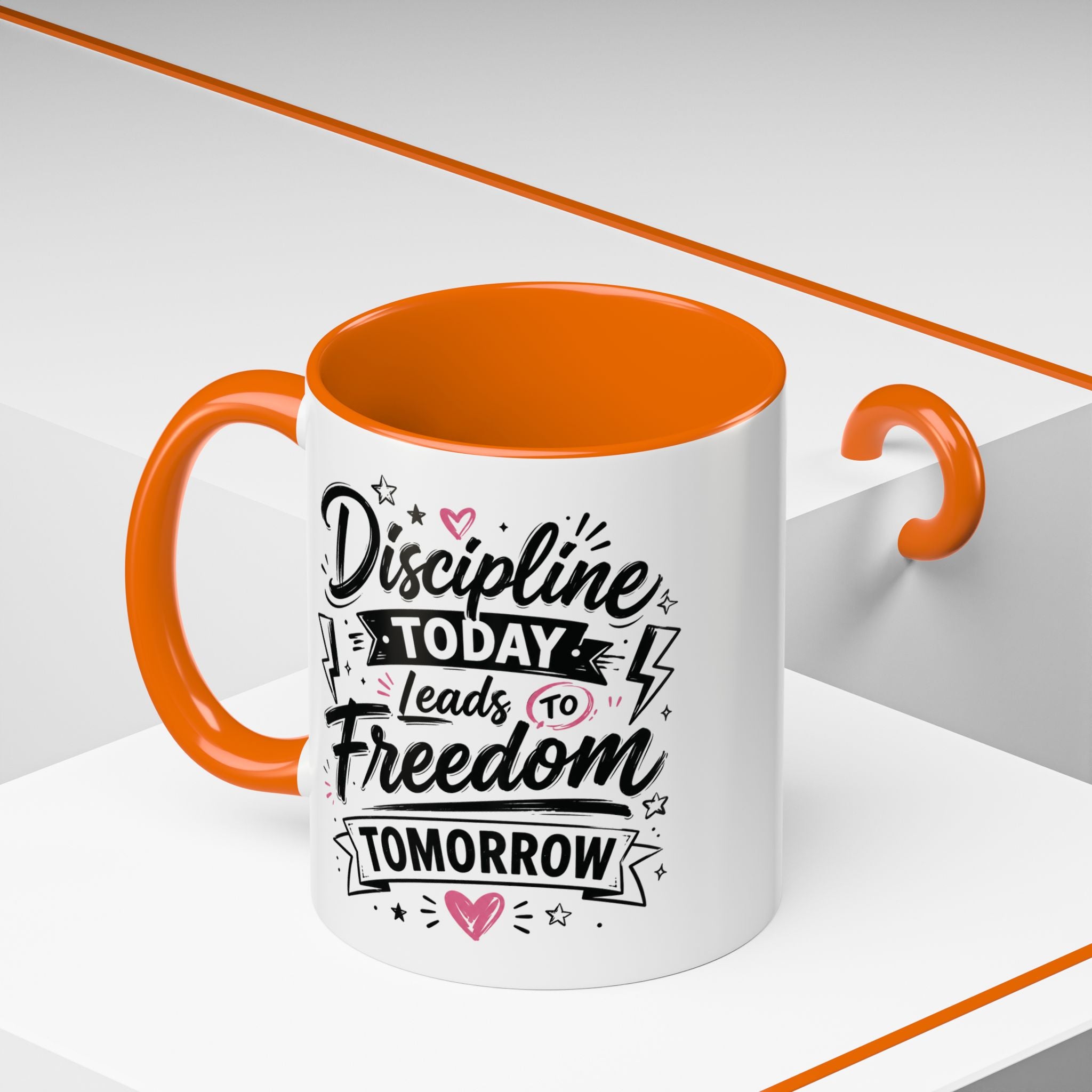 Discipline Today Leads to Freedom Tomorrow Accent Coffee Mug — Motivational Inspirational Quote