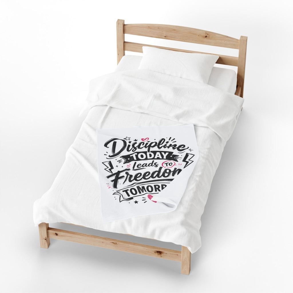 Velveteen Plush Blanket — "Discipline Today Leads to Freedom Tomorrow" Inspirational Throw Blanket