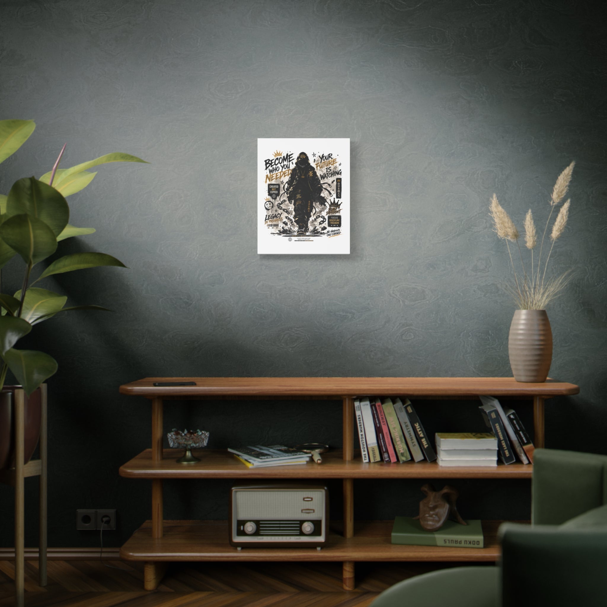 Motivational Street Art Canvas — "Become Who You Needed" Stretched Matte Print