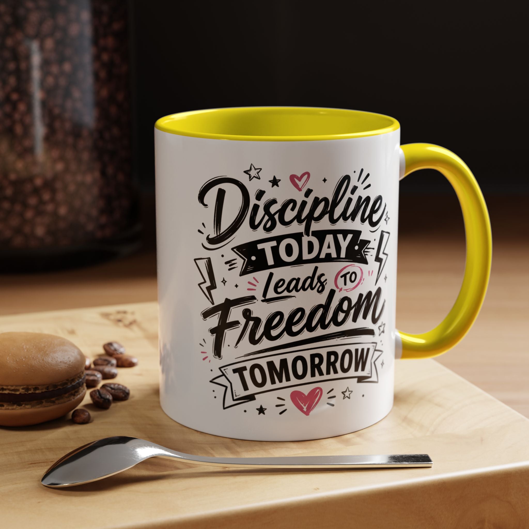 Discipline Today Leads to Freedom Tomorrow Accent Coffee Mug — Motivational Inspirational Quote