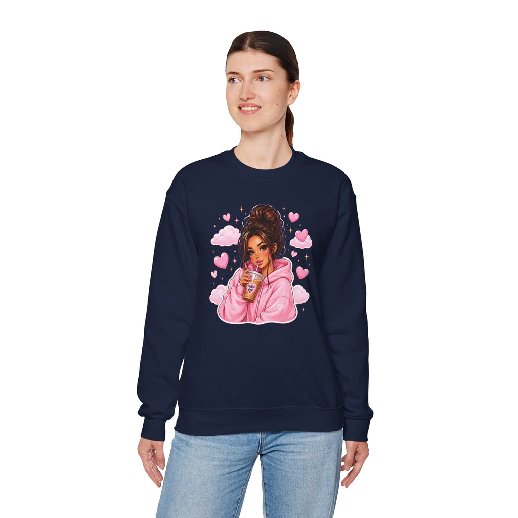 Cozy Pink Heart Girl Crewneck Sweatshirt