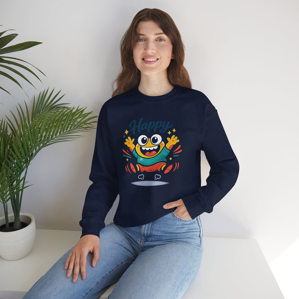 Happy Blob Cartoon Crewneck Sweatshirt | kawaii minimal, thick outline