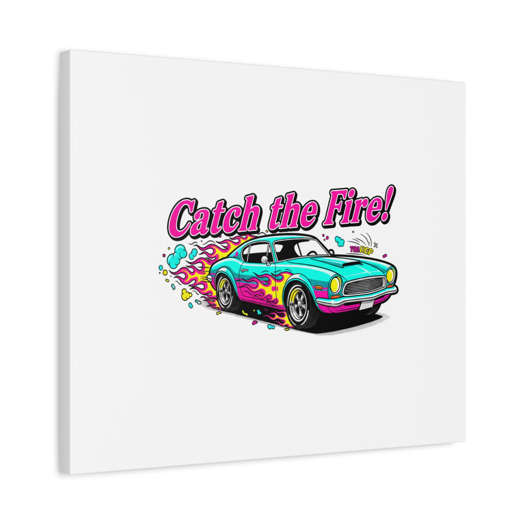 Catch the Fire Retro Car Canvas | Cartoon Racing Flame, Vintage Car Illustration