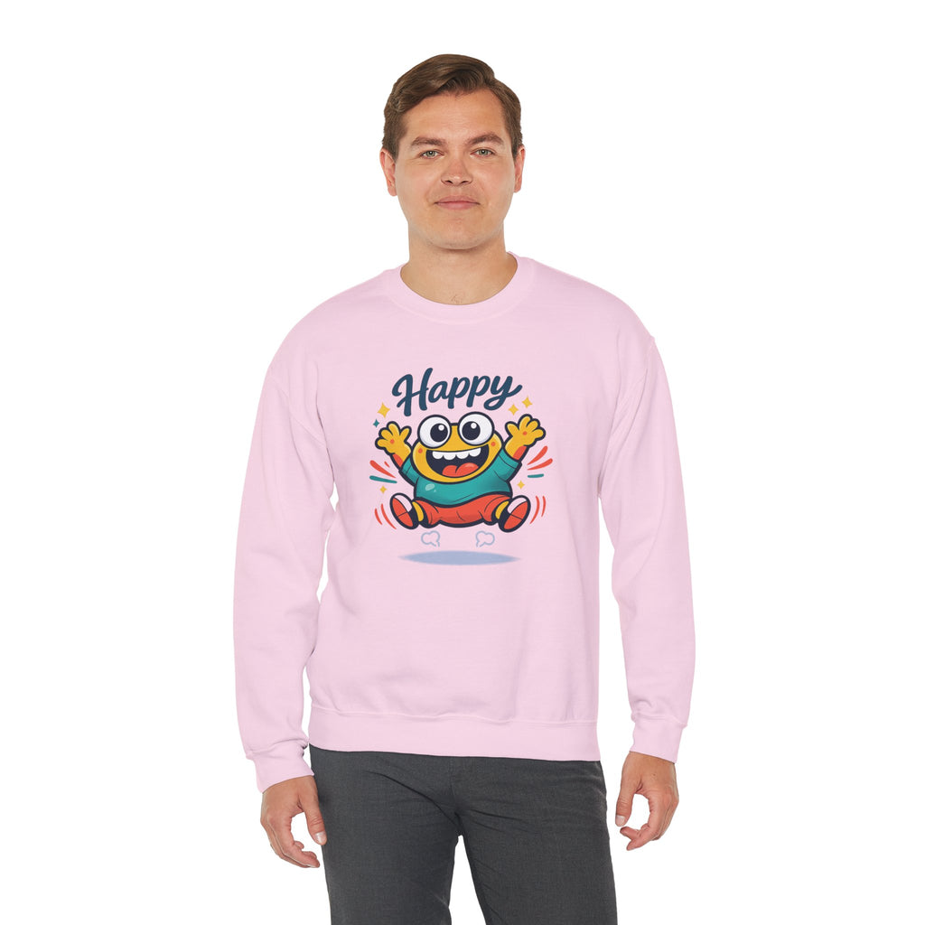 Happy Blob Cartoon Crewneck Sweatshirt | kawaii minimal, thick outline