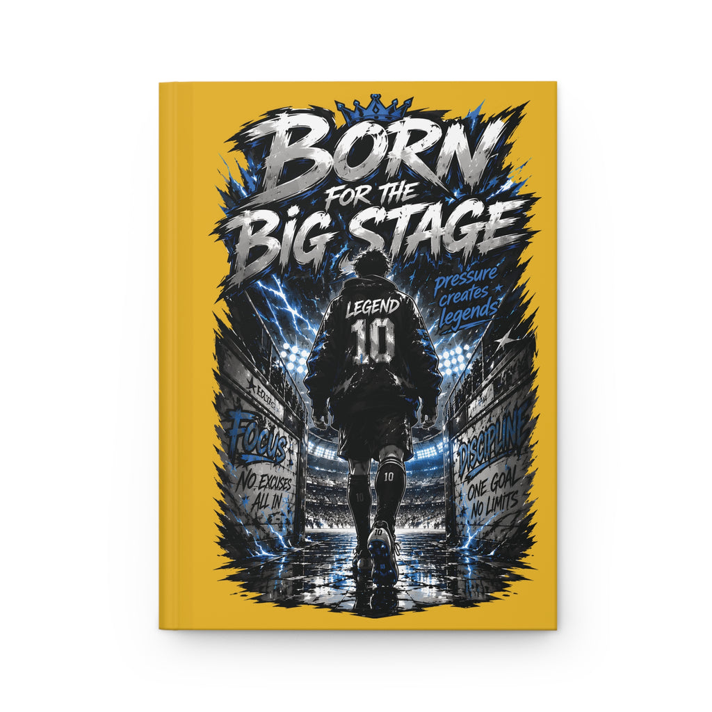 Hardcover Journal — "Born for the Big Stage" Soccer Notebook (Custom Name & Number)