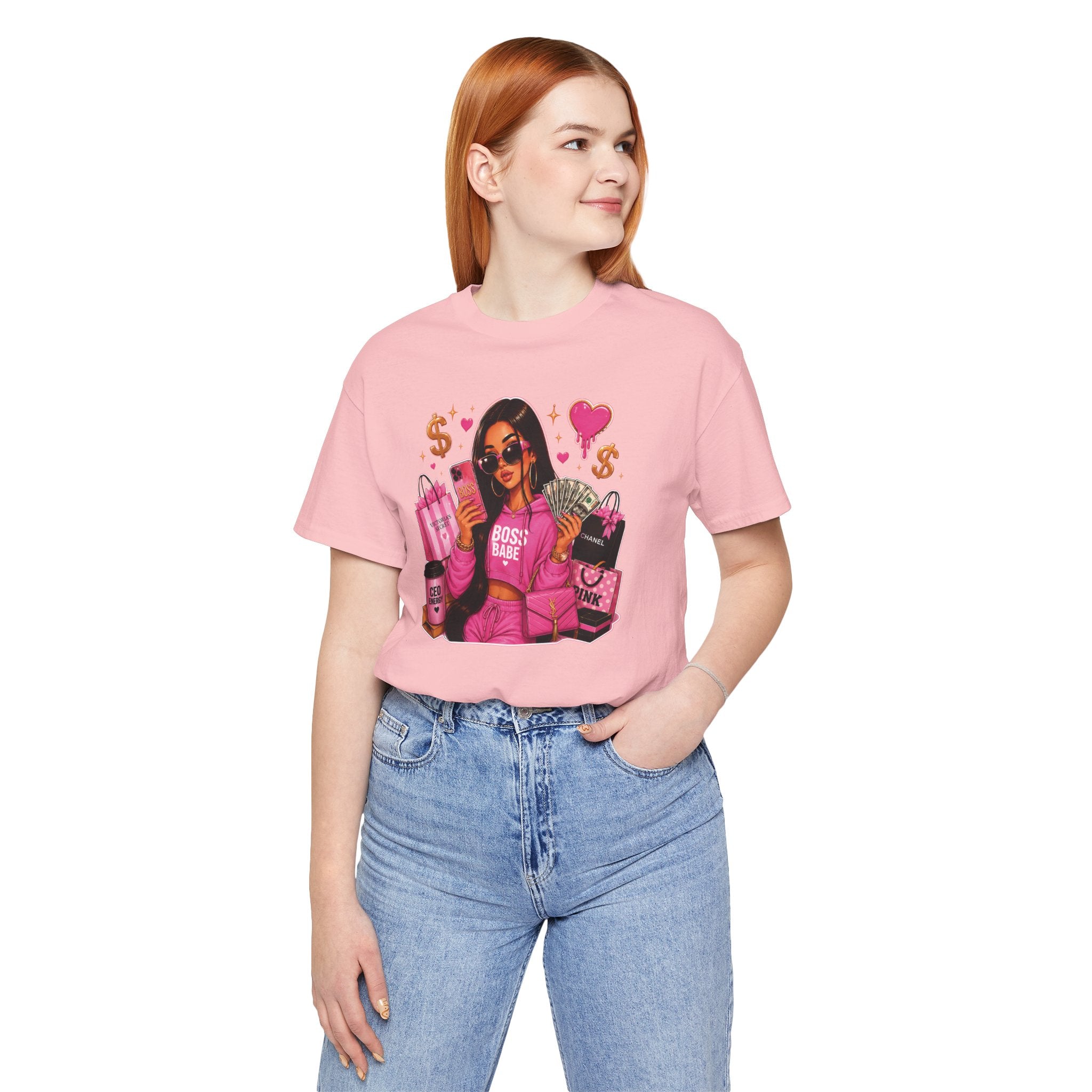 Boss Babe Pink Fashion Tee — Women’s Glam Money & Shopping Graphic Shirt