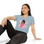 Women's Crop Top — Cute Pink Hoodie Girl Drinking Boba Illustration