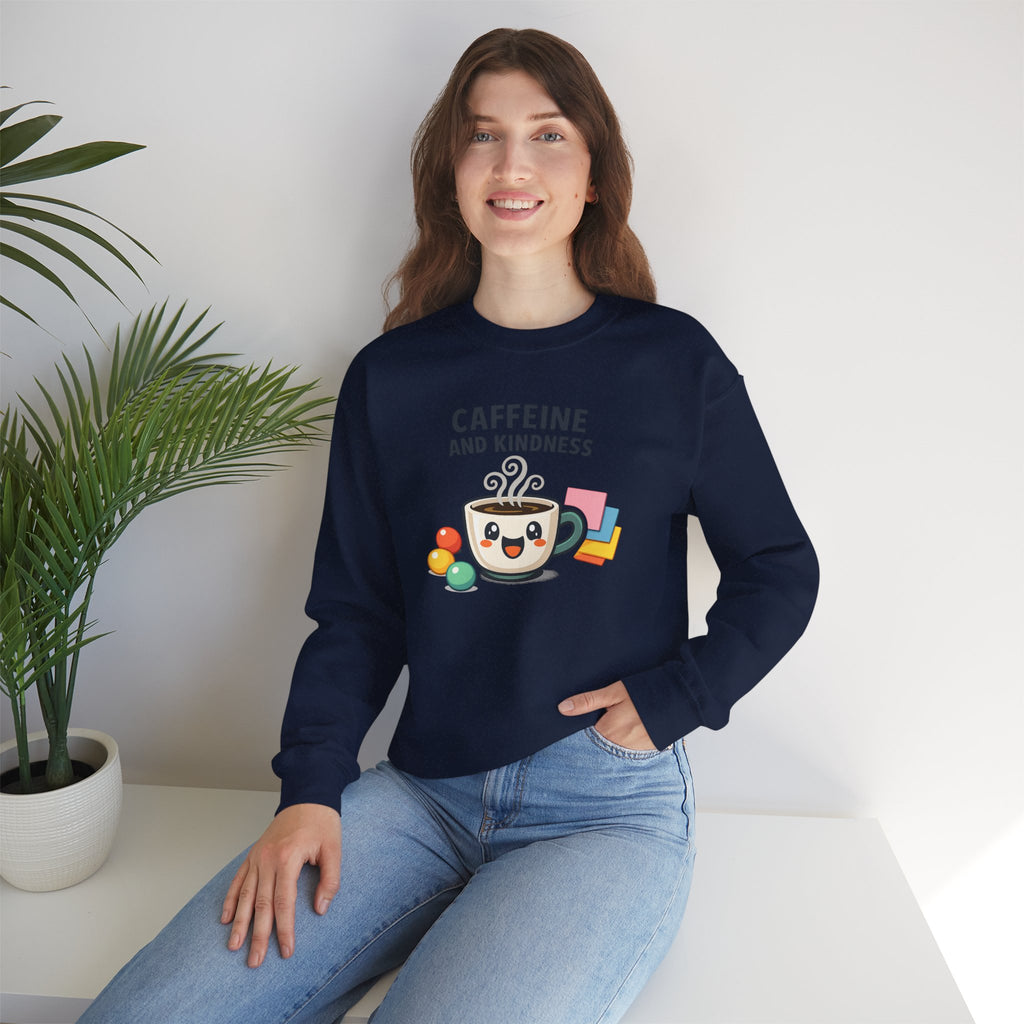 Caffeine and Kindness Sweatshirt – Coffee Lover Graphic Crewneck
