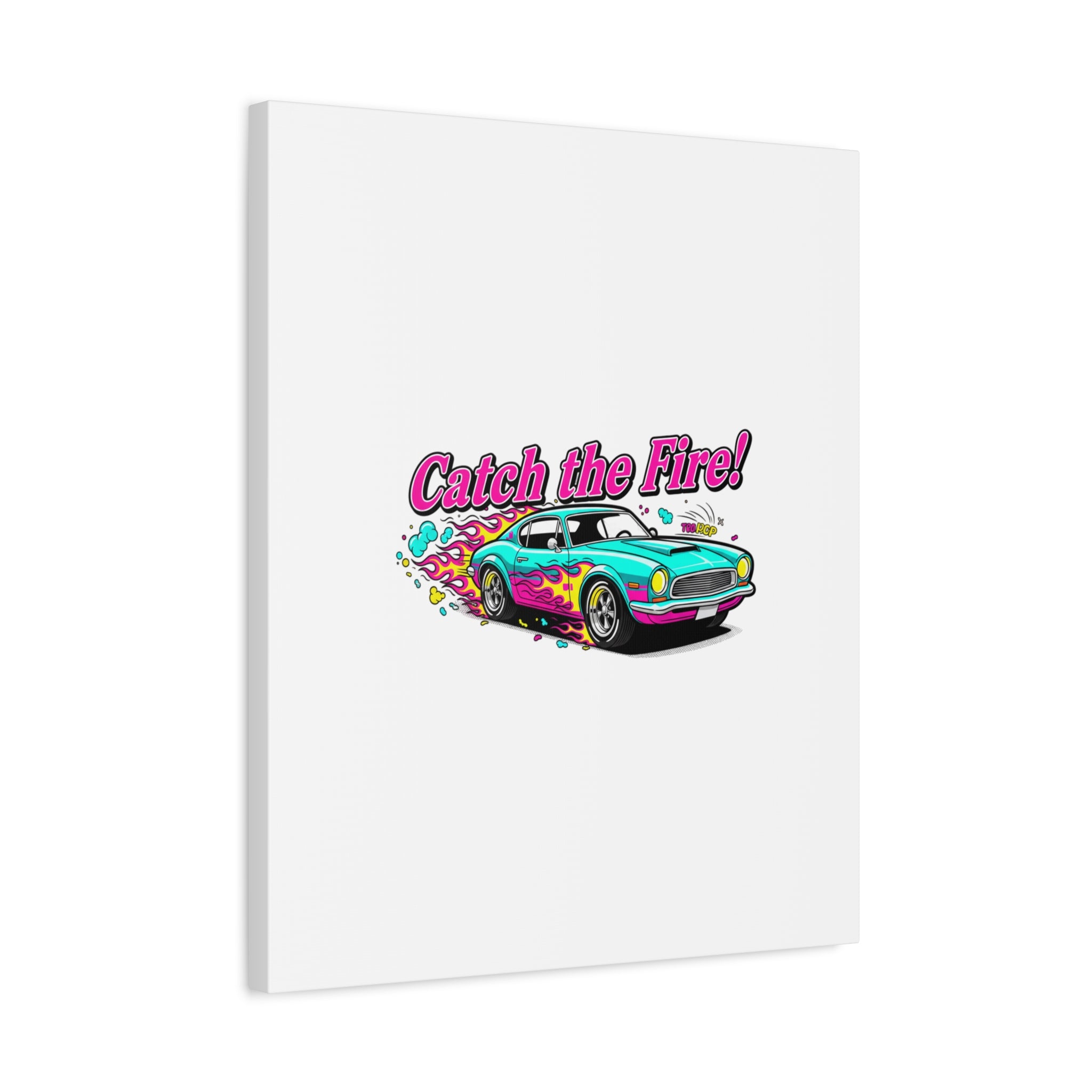 Catch the Fire Retro Car Canvas | Cartoon Racing Flame, Vintage Car Illustration