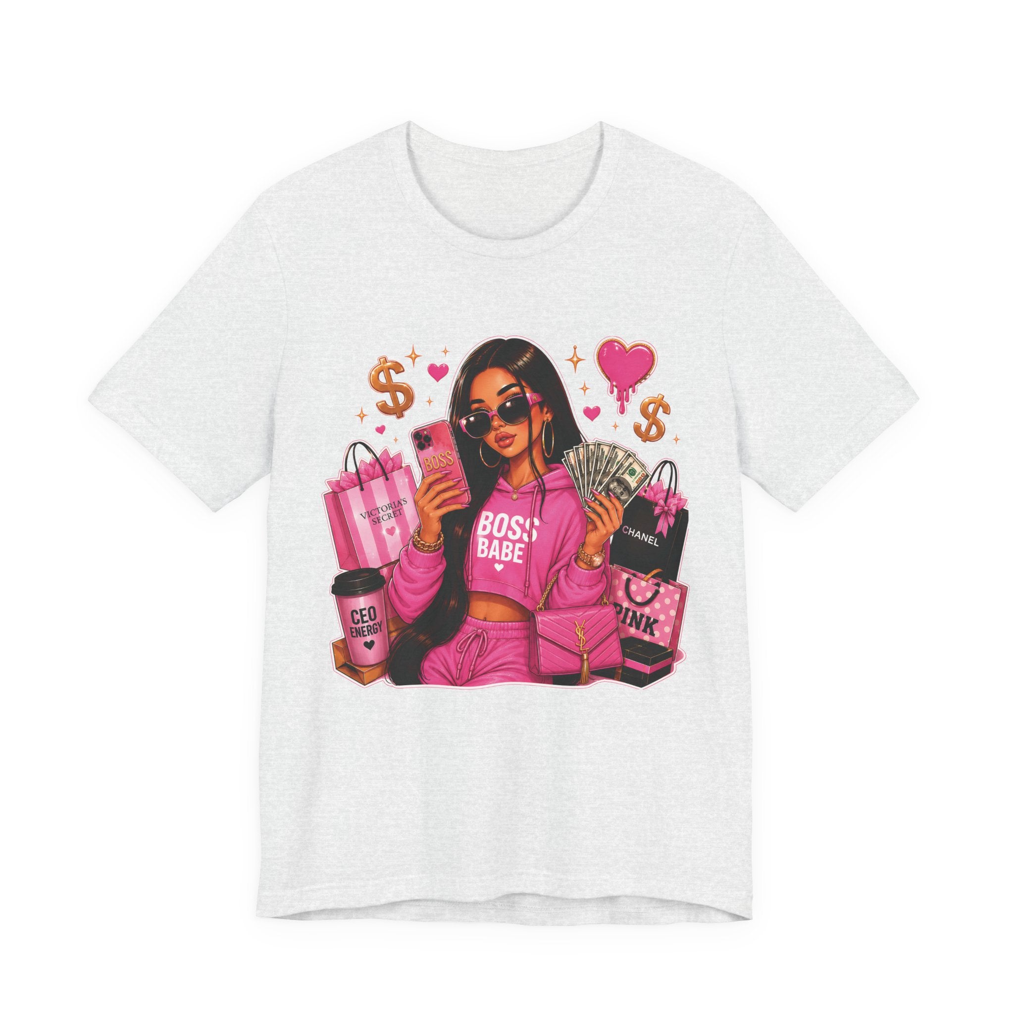 Boss Babe Pink Fashion Tee — Women’s Glam Money & Shopping Graphic Shirt