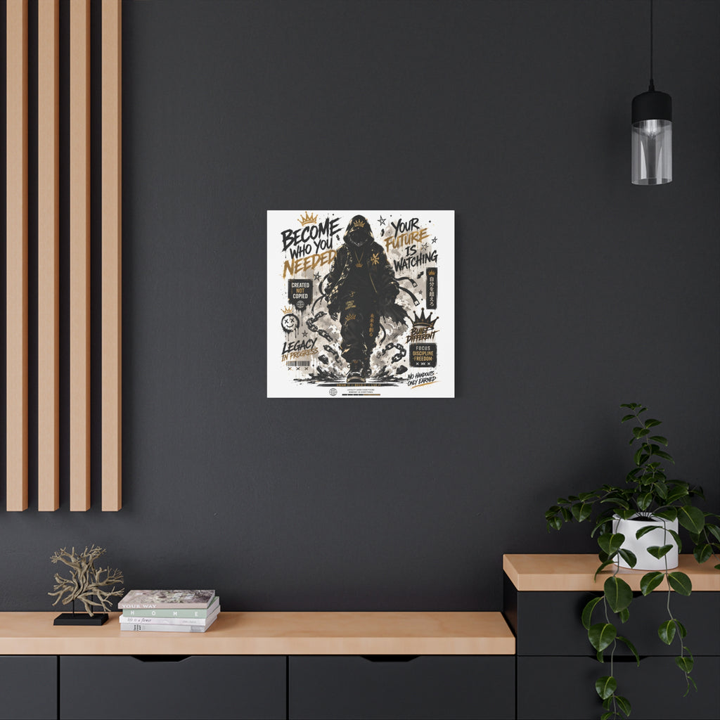 Motivational Street Art Canvas — "Become Who You Needed" Stretched Matte Print