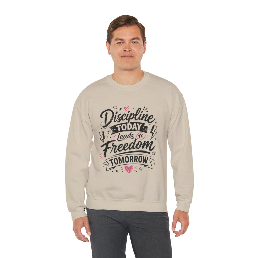 Crewneck Sweatshirt — "Discipline Today Leads to Freedom Tomorrow" Motivational Graphic