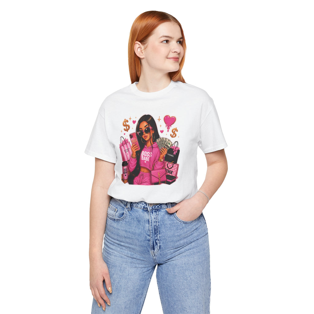 Boss Babe Pink Fashion Tee — Women’s Glam Money & Shopping Graphic Shirt