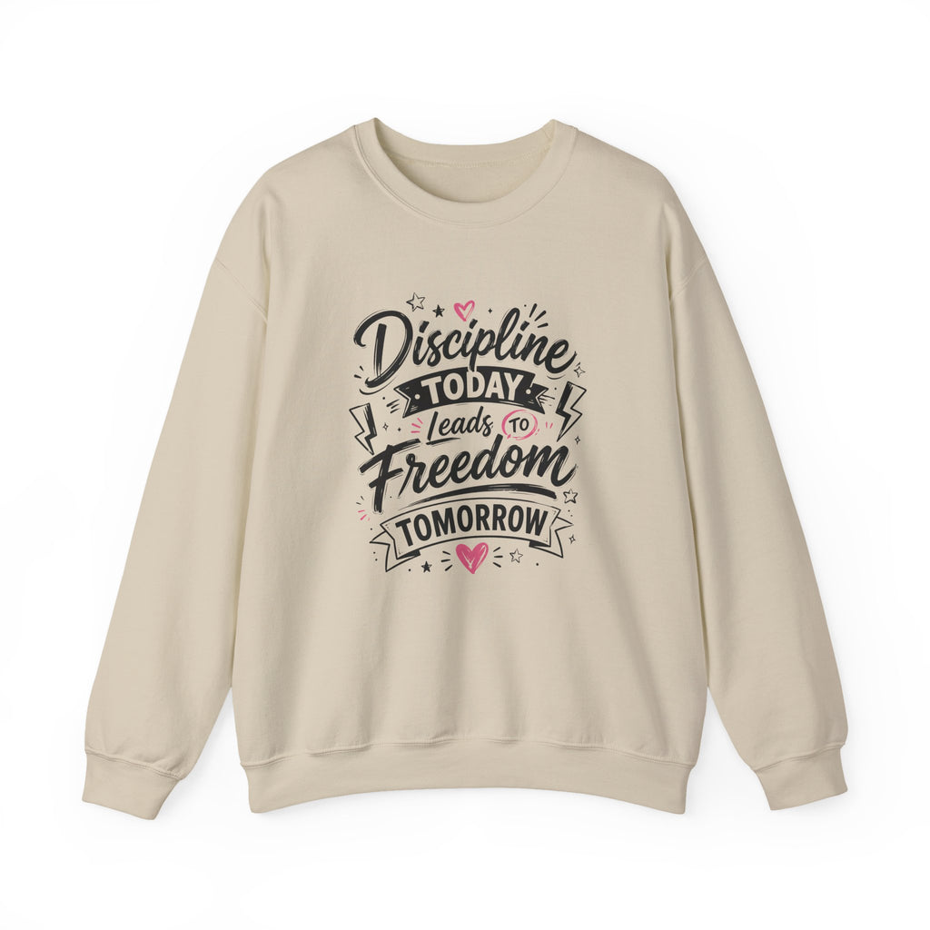 Crewneck Sweatshirt — "Discipline Today Leads to Freedom Tomorrow" Motivational Graphic