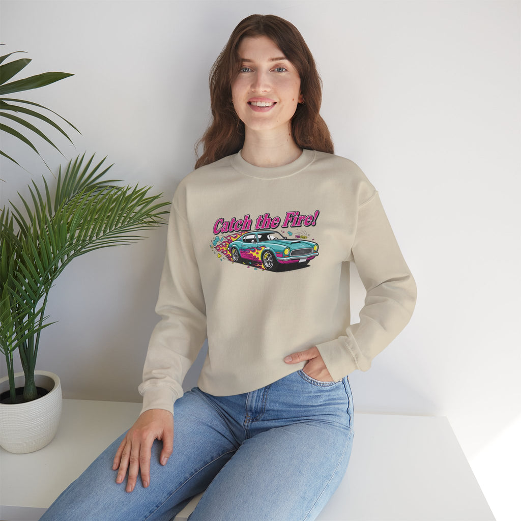 Cartoon Dragster Flames Sweatshirt | Vintage Car Illustration, Racing Flame