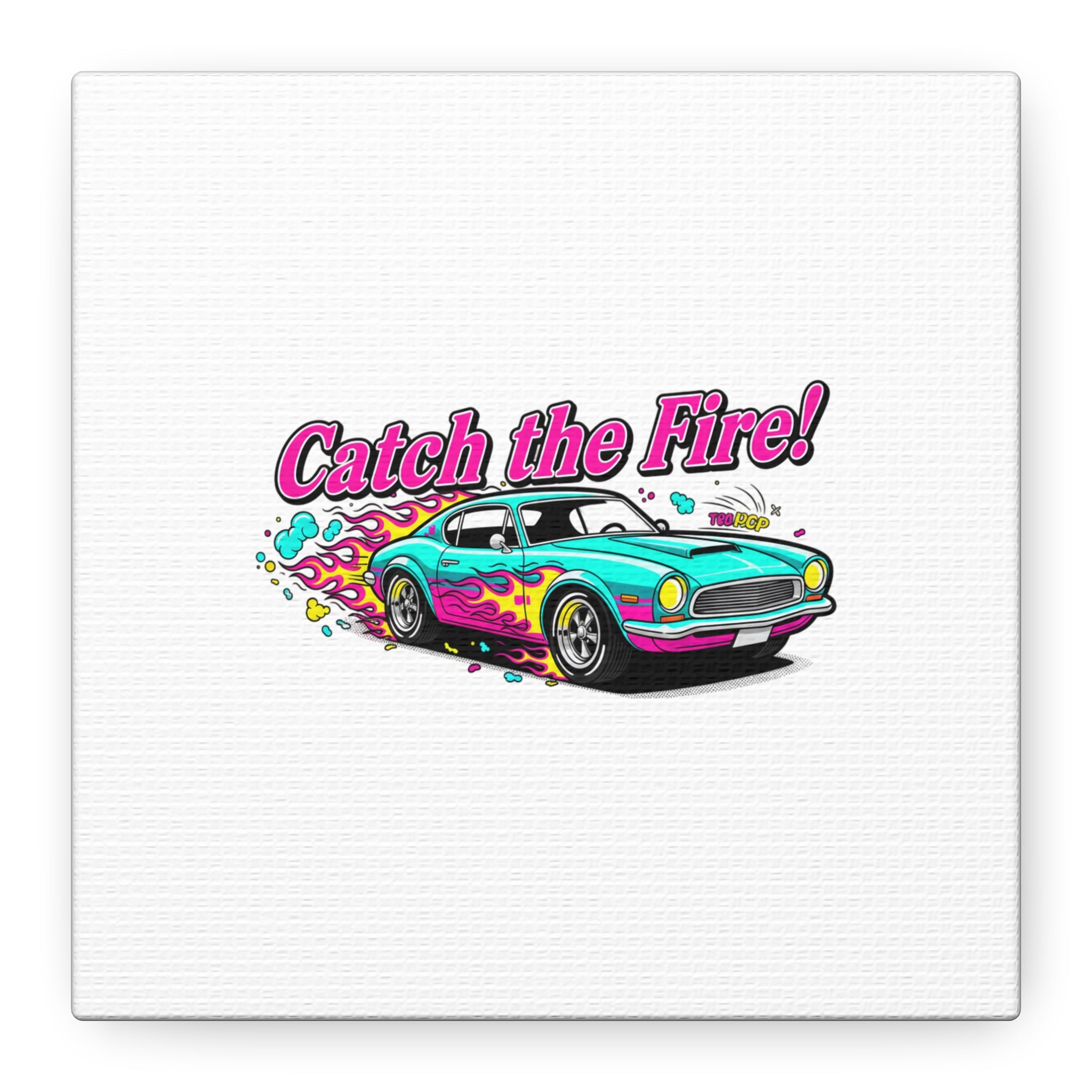 Catch the Fire Retro Car Canvas | Cartoon Racing Flame, Vintage Car Illustration