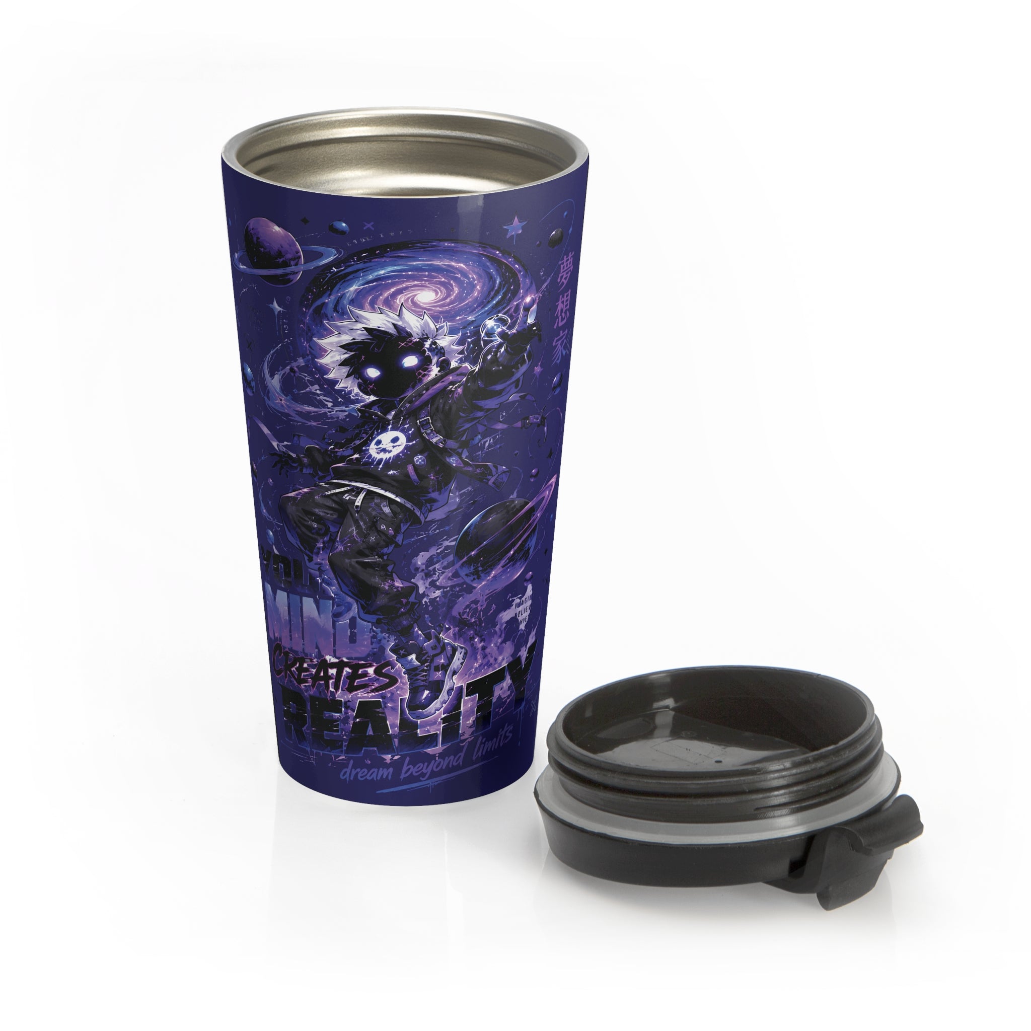 Galaxy Dreamer Stainless Steel Travel Mug — Cosmic Astronaut Design (Midnight)