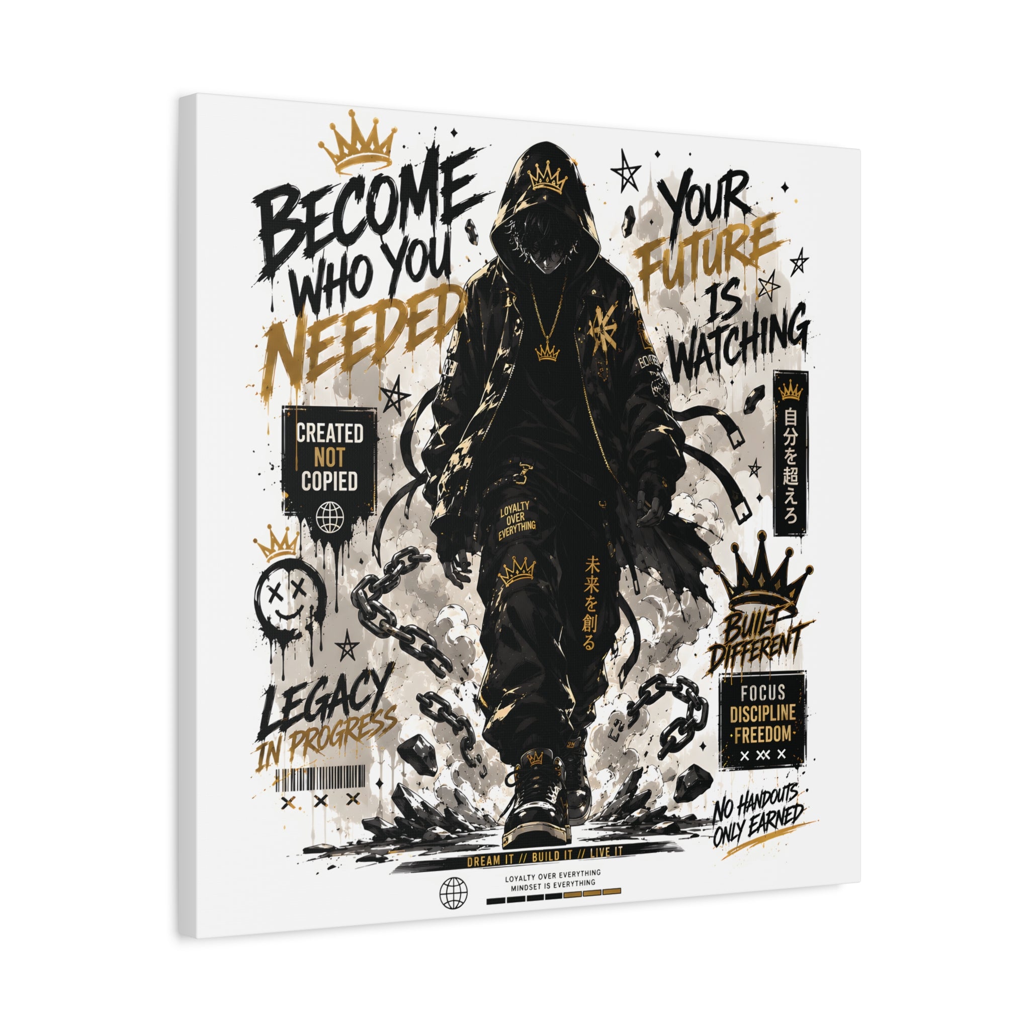 Motivational Street Art Canvas — "Become Who You Needed" Stretched Matte Print